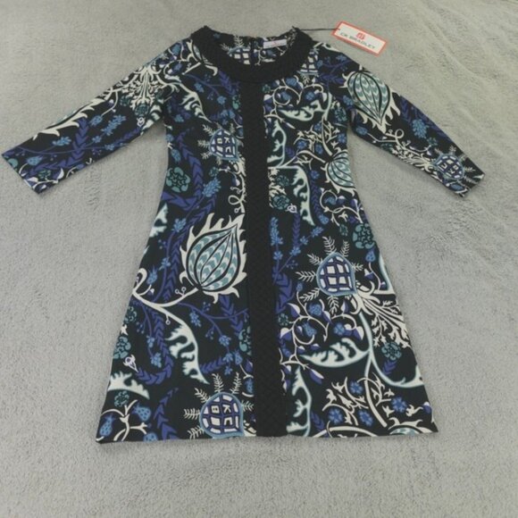 CK Bradley Dress Black Blue Floral Multi Azores‎ Frolic Crepe - Picture 2 of 9